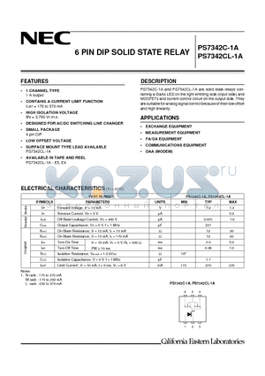 PS7342CL-1A datasheet - 6 PIN DIP SOLID STATE RELAY