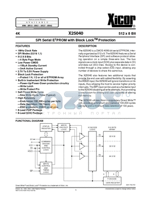 X25040P datasheet - SPI Serial E2PROM with Block LockTM Protection