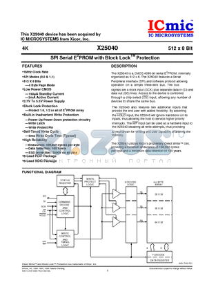 X25040P datasheet - SPI Serial E2PROM with Block LockTM Protection