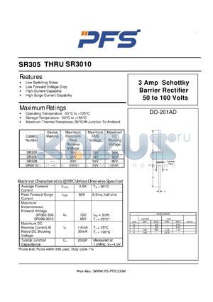 SR305 datasheet - 3 Amp Schottky Barrier Rectifier 50 to 100 Volts