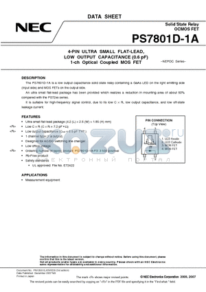 PS7801D-1A-F3-A datasheet - 4-PIN ULTRA SMALL FLAT-LEAD, LOW OUTPUT CAPACITANCE (0.6 pF) 1-ch Optical Coupled MOS FET