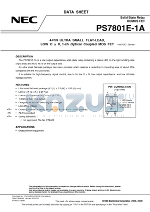 PS7801E-1A-A datasheet - 4-PIN ULTRA SMALL FLAT-LEAD, LOW C  R, 1-ch Optical Coupled MOS FET