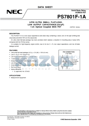 PS7801F-1A datasheet - 4-PIN ULTRA SMALL FLAT-LEAD, LOW OUTPUT CAPACITANCE (0.9 pF) 1-ch Optical Coupled MOS FET