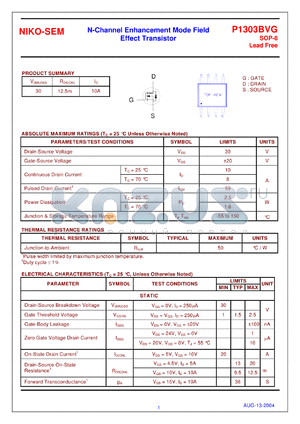 P1303BVG datasheet - N-Channel Enhancement Mode Field Effect Transistor