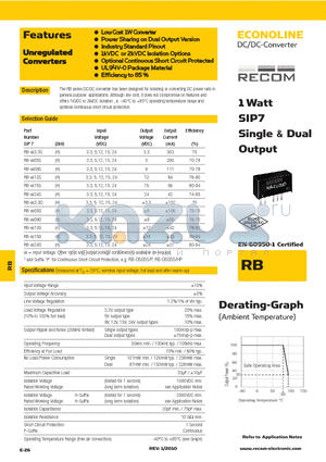 RB-XX3.3S datasheet - 1 Watt SIP7 Single & Dual Output