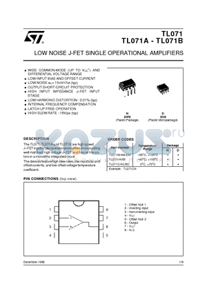 TL071CD datasheet - LOW NOISE J-FET SINGLE OPERATIONAL AMPLIFIERS