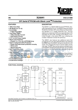 X25041PI-2.7 datasheet - SPI Serial E2PROM with Block LockTM Protection