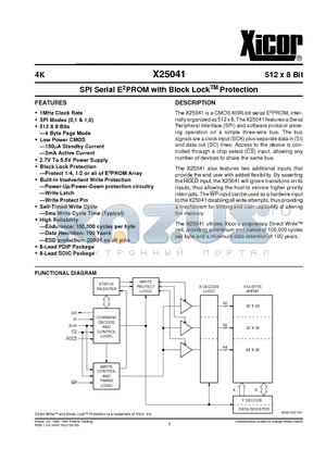 X25041S-3 datasheet - SPI Serial E2PROM with Block LockTM Protection