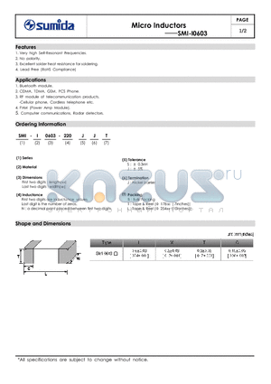 SMI-I0603-220SJT datasheet - Micro Inductors