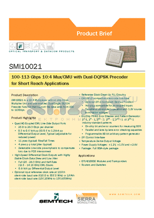 SMI10021 datasheet - 100-113 Gbps 10:4 Mux/CMU with Dual-DQPSK Precoder for Short Reach Applications