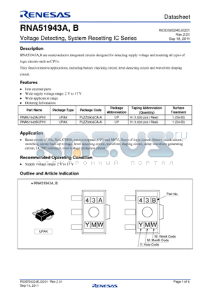 RNA51943AUPH1 datasheet - Voltage Detecting, System Resetting IC Series