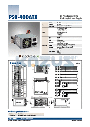 PS8-400ATX-ZE datasheet - 80 Plus Bronze 400W PS/2 Single Power Supply