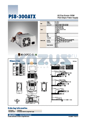 PS8-300ATX-ZBE datasheet - 80 Plus Bronze 300W PS/2 Single Power Supply