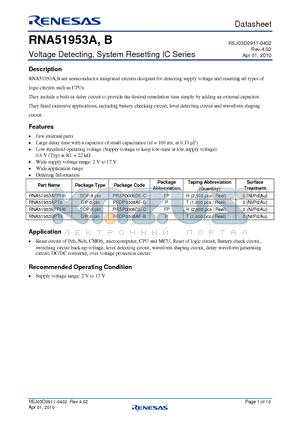 RNA51953AFPH0 datasheet - Voltage Detecting, System Resetting IC Series