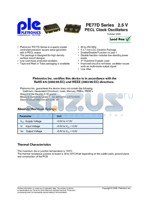 PE7744DEW-125.0MT1K datasheet - 2.5 V PECL Clock Oscillators