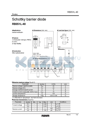 RB051L-40 datasheet - Schottky barrier diode