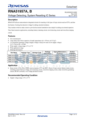 RNA51957AFPH0 datasheet - Voltage Detecting, System Resetting IC Series