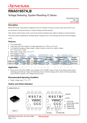 RNA51957BFPH0 datasheet - Voltage Detecting, System Resetting IC Series