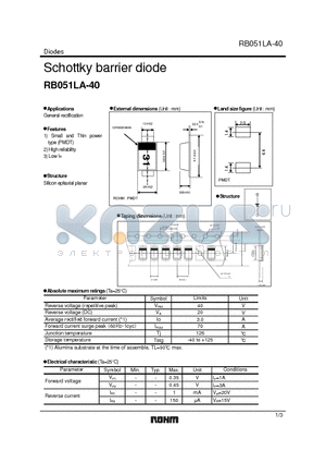 RB051LA-40 datasheet - Schottky barrier diode