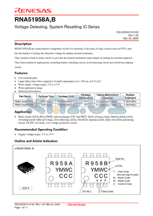 RNA51958AFPH0 datasheet - Voltage Detecting, System Resetting IC Series