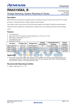 RNA51958B datasheet - Voltage Detecting, System Resetting IC Series