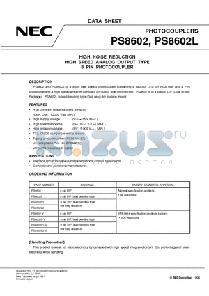 PS8602L2 datasheet - HIGH NOISE REDUCTION HIGH SPEED ANALOG OUTPUT TYPE 8 PIN PHOTOCOUPLER