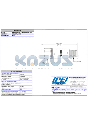 PE8015 datasheet - SMA ZERO BIAS SCJPTTKY DIODE DETECTOR FREQUENCY RANGE:2.0- 4.0 GHz