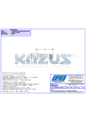 PE8027 datasheet - SMA PIN-PIN DIODE LIMITERS FREQUENCY RNAGE: 11.0 -18.0 GHz