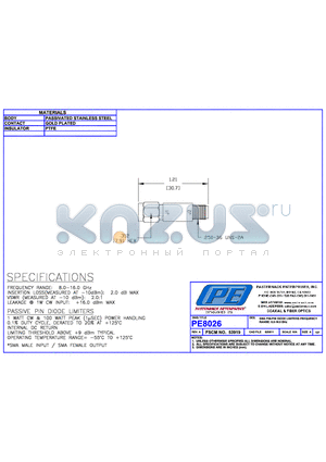 PE8026 datasheet - SMA PIN-PIN DIODE LIMITERS FREQUENCY RANGE: 8.0-16.0 GHz