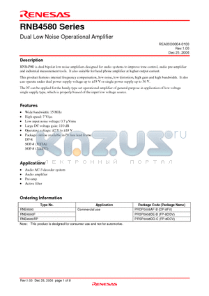 RNB4580F datasheet - Dual Low Noise Operational Amplifier