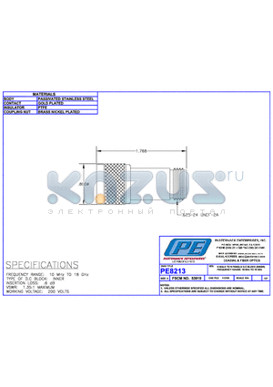 PE8213 datasheet - N MALE TO N FEMALE D,C BLOCK(INNER) FREQUENCY RANGE: 10MHz TO 18 GHz