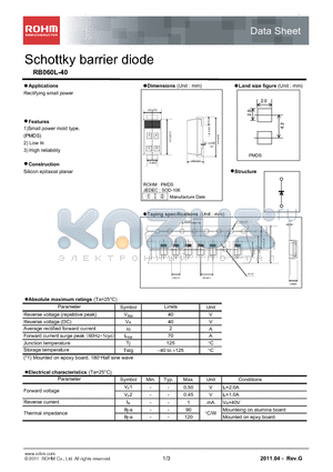 RB060L-40 datasheet - Schottky barrier diode