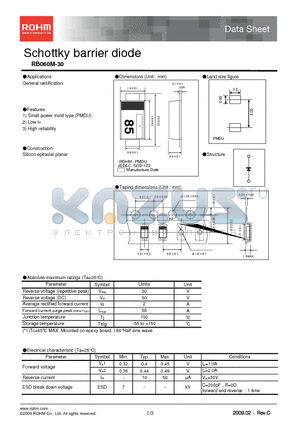 RB060M-30 datasheet - Schottky barrier diode