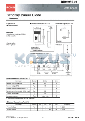 RB060M-40 datasheet - Schottky Barrier Diode