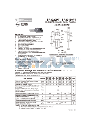 SR3060PT datasheet - 30.0 AMPS. Schottky Barrier Rectifiers