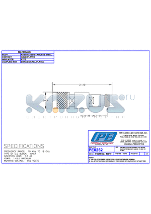 PE8252 datasheet - TNC MALE TO TNC FEMALE D,C BLOCK(INNER) FREQUENCY RANGE: 10MHz TO 18 GHz)