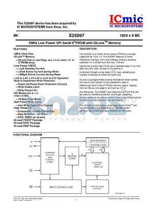 X25097S datasheet - 5MHz Low Power SPI Serial E2PROM with IDLockTM Memory