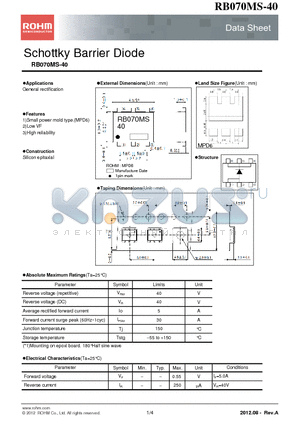 RB070MS-40 datasheet - Schottky Barrier Diode