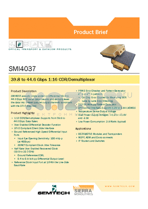 SMI4037 datasheet - 39.8 to 44.6 Gbps 1:16 CDR/Demultiplexer