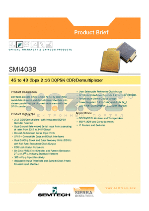 SMI4038 datasheet - 45 to 49 Gbps 2:16 DQPSK CDR/Demultiplexer