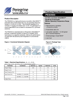 PE83503 datasheet - 3.5 GHz Low Power UltraCMOS Divide-by-8 Prescaler Military Operating Temperature Range