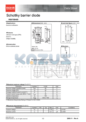 RB075B40S datasheet - Schottky barrier diode