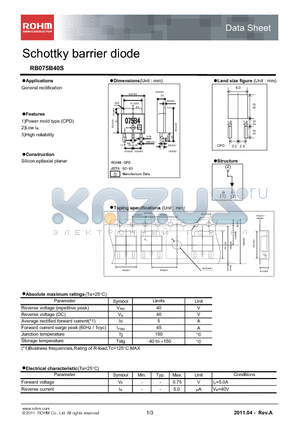 RB075B40S datasheet - Schottky barrier diode