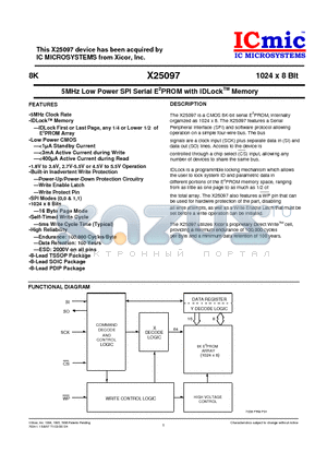 X25097SIG datasheet - 5MHz Low Power SPI Serial E2PROM with IDLockTM Memory