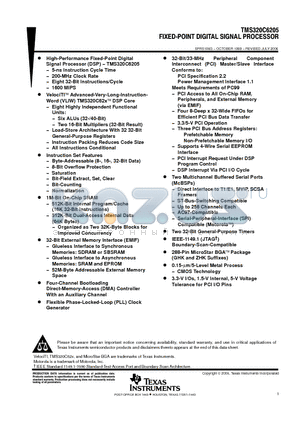 SMJ320C6205GHK200 datasheet - FIXED-POINT DIGITAL SIGNAL PROCESSOR