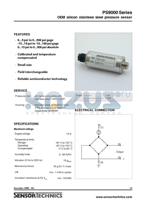 PS9015AF datasheet - OEM silicon stainless steel pressure sensor