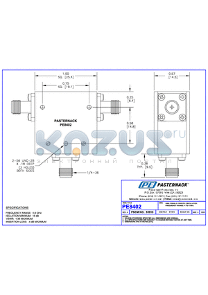 PE8402 datasheet - SMA FEMALE FERRITE CIRCULATOR FREQUENCY RANGE: 4 TO 8 GHz