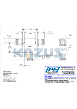 PE8411 datasheet - N FEMALE CIRCULATOR  2-4 GHz 10w