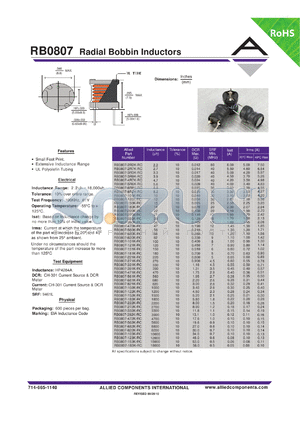 RB0807-180K-RC datasheet - Radial Bobbin Inductors