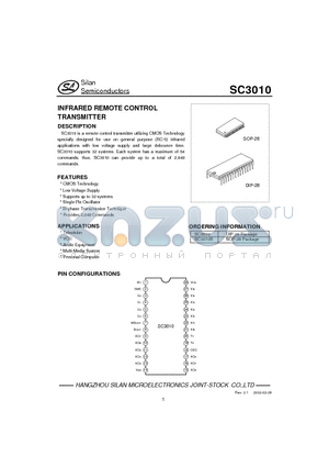 SC3010S datasheet - INFRARED REMOTE CONTROL TRANSMITTER